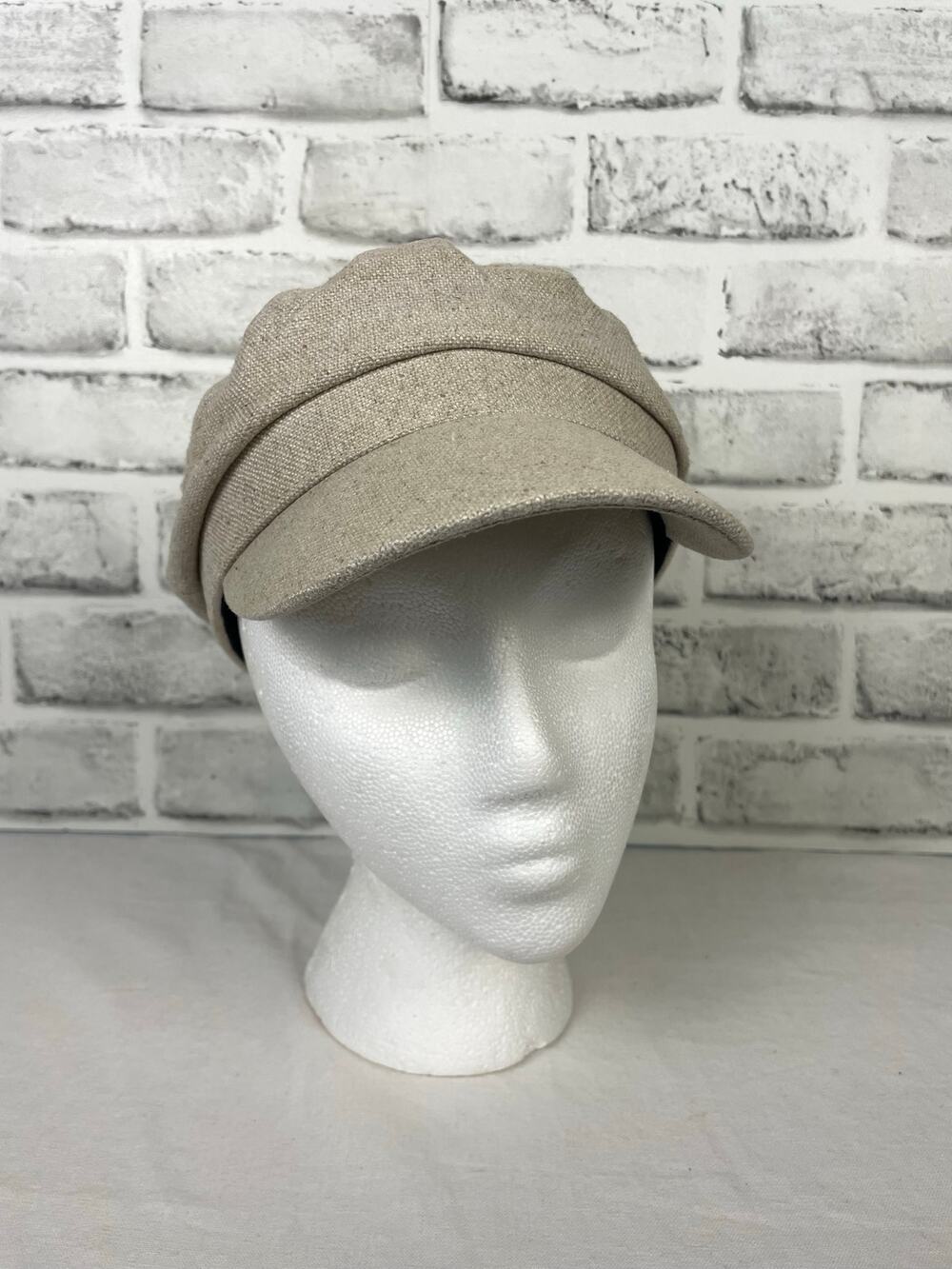 Gigi Pip Linen Baker Boy Hat Size 57 Beige Newsboy Cabbie Cap Fisherman